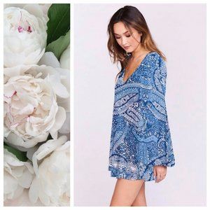 SHOW ME YOUR MUMU BLUE PAISLEY TIE BACK ROMPER